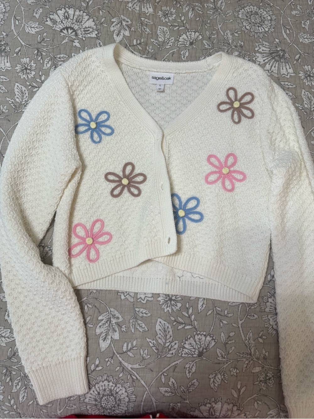 Sage & Oak Cream Floral Appliqué Cropped Cardigan